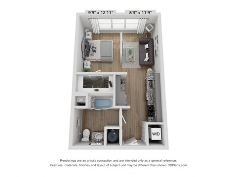 Floor plan for 1 bed, 1 bath, 504 sqft
